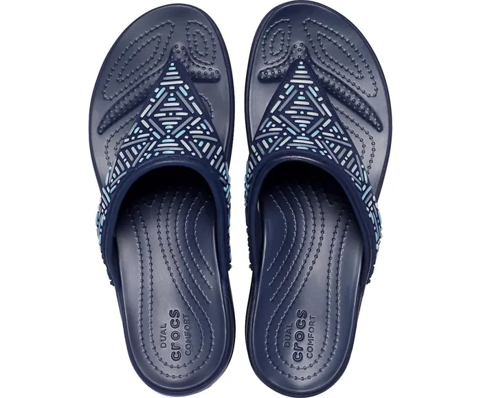 Crocs Wedges Womens Crocs Monterey Beaded Wedge Flip Navy Popular