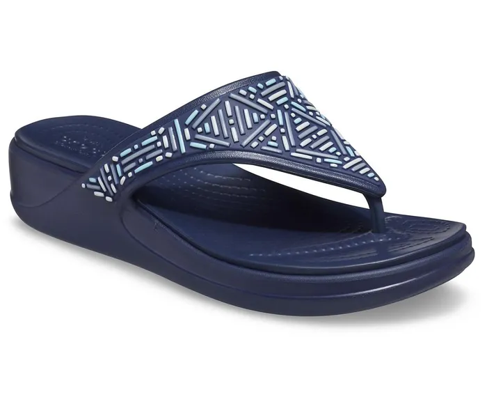 Crocs Wedges Womens Crocs Monterey Beaded Wedge Flip Navy Popular
