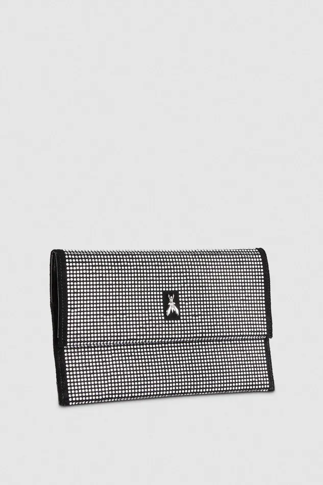 Crossbodys Women Patrizia Pepe Clutch Bag With Rhinestones And Shoulder Strap Nero