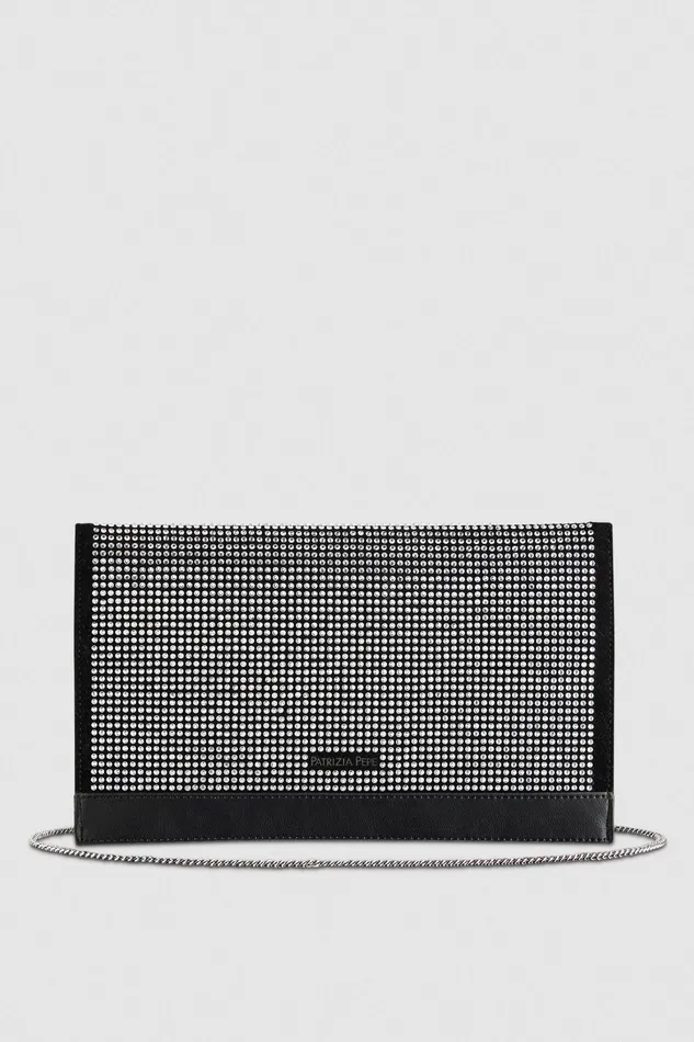 Crossbodys Women Patrizia Pepe Clutch Bag With Rhinestones And Shoulder Strap Nero