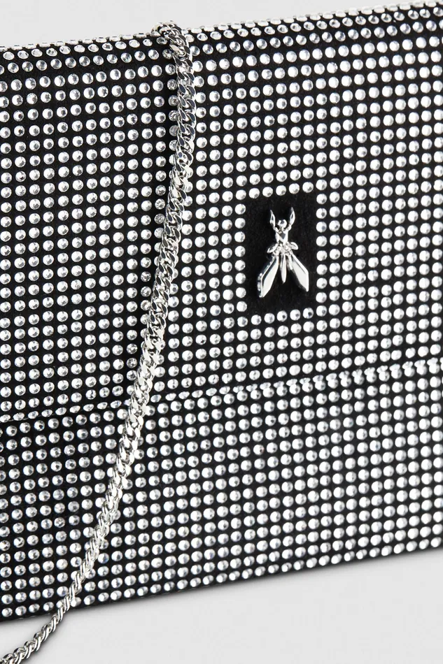 Crossbodys Women Patrizia Pepe Clutch Bag With Rhinestones And Shoulder Strap Nero