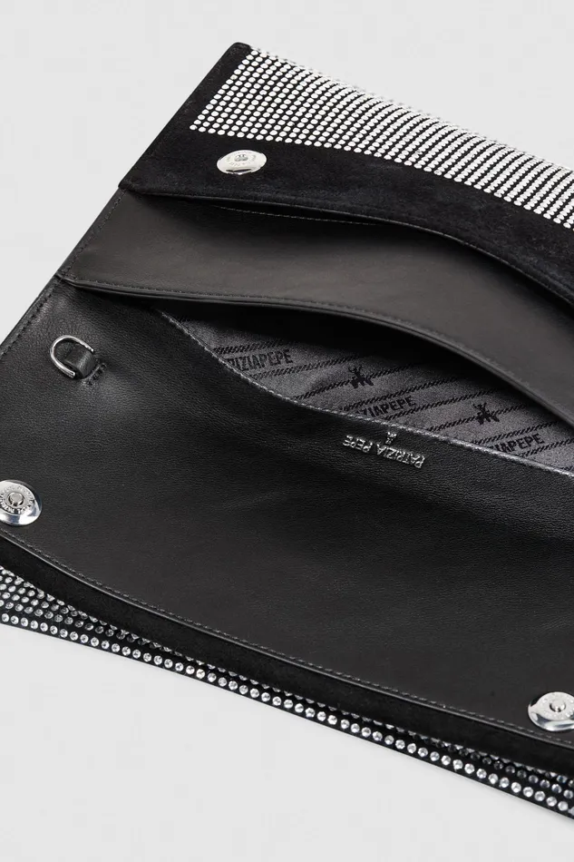 Crossbodys Women Patrizia Pepe Clutch Bag With Rhinestones And Shoulder Strap Nero