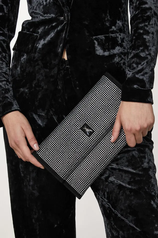 Crossbodys Women Patrizia Pepe Clutch Bag With Rhinestones And Shoulder Strap Nero