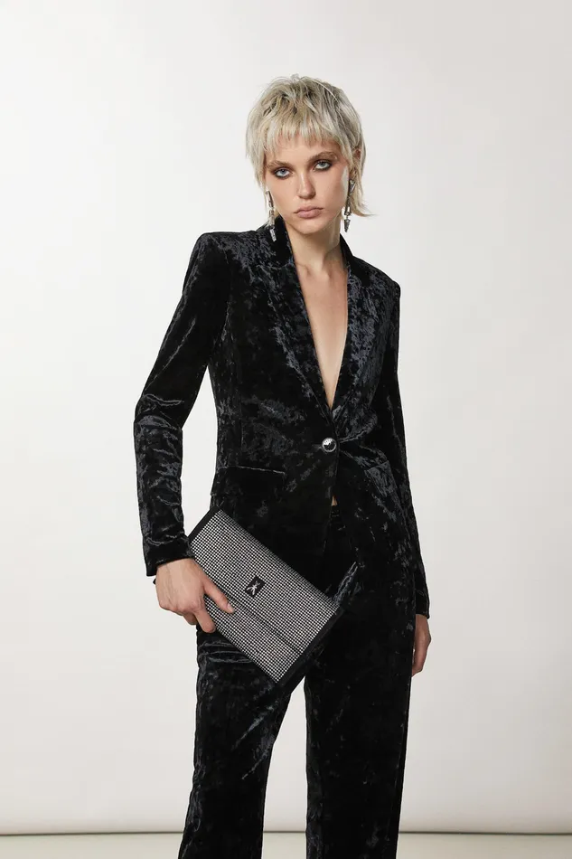 Crossbodys Women Patrizia Pepe Clutch Bag With Rhinestones And Shoulder Strap Nero