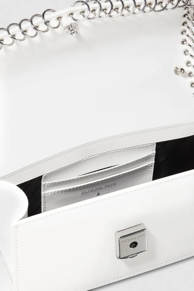 Crossbodys Women Patrizia Pepe Fly Bamby Piercing Shoulder Bag Bianco