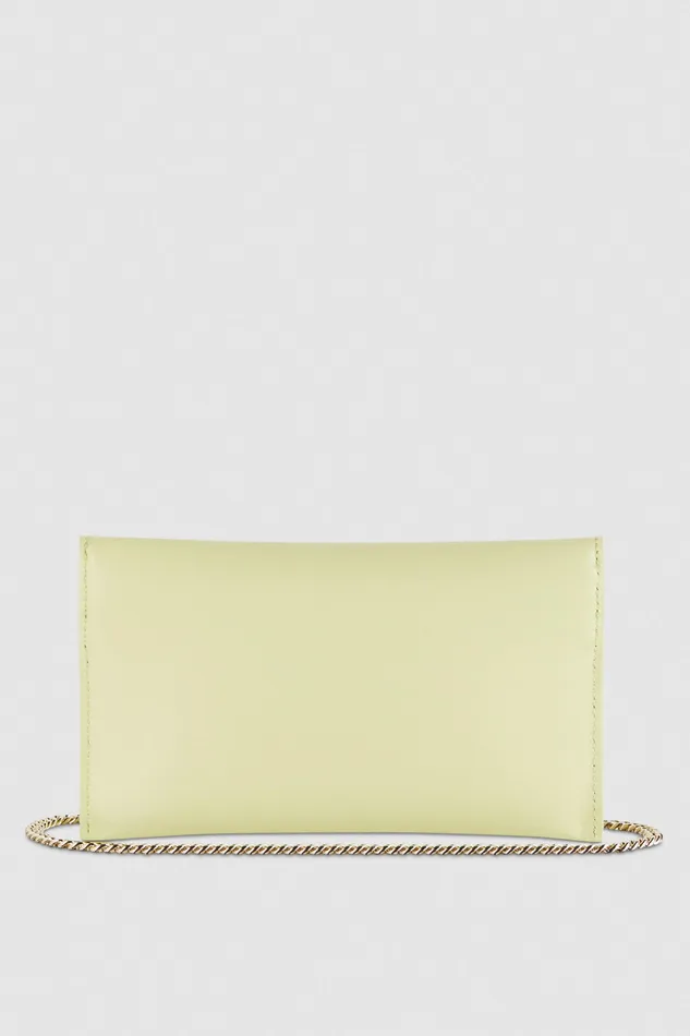 Crossbodys Women Patrizia Pepe Leather Clutch Bag With Chain Light Sunny Lime