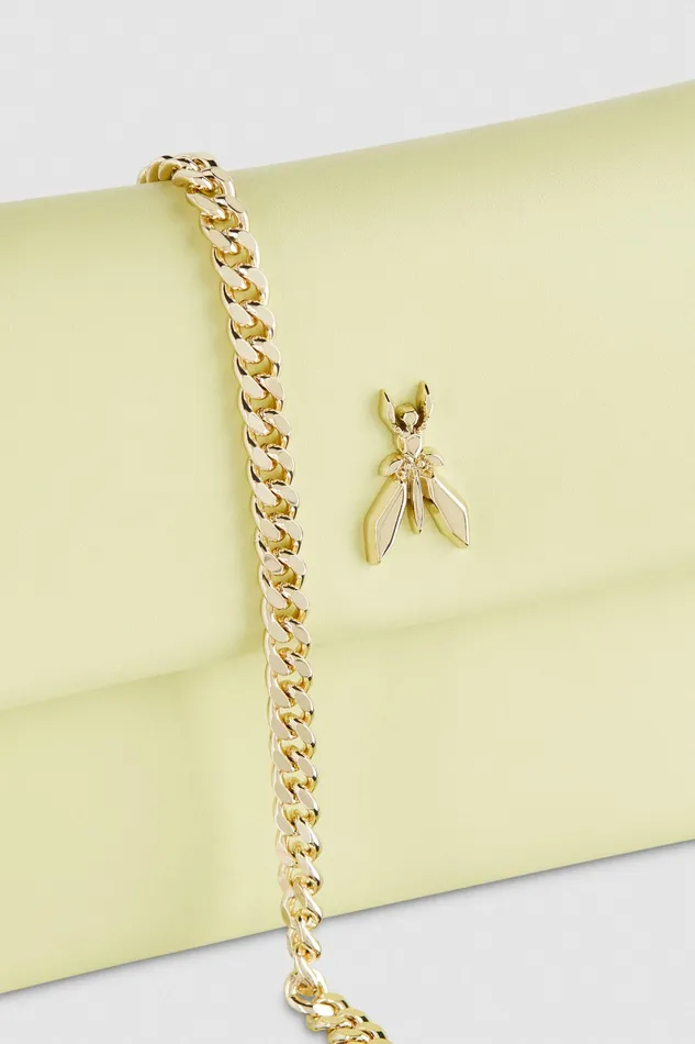 Crossbodys Women Patrizia Pepe Leather Clutch Bag With Chain Light Sunny Lime