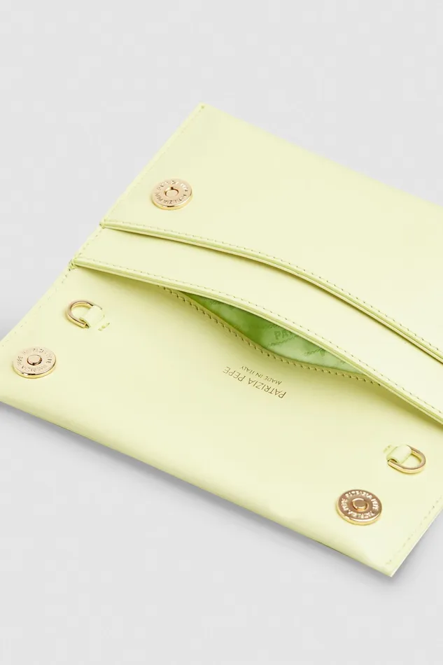 Crossbodys Women Patrizia Pepe Leather Clutch Bag With Chain Light Sunny Lime