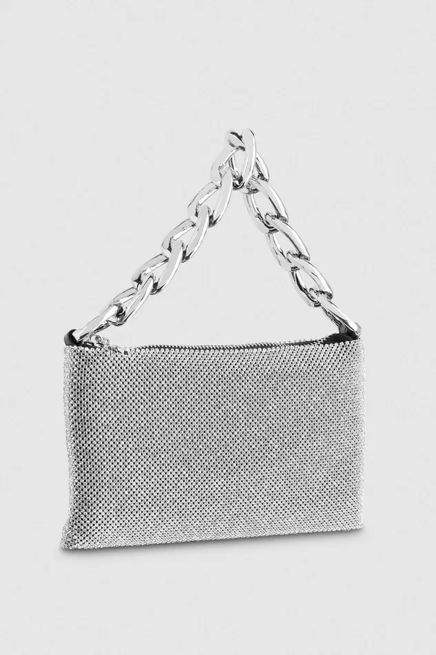 Crossbodys Women Patrizia Pepe Maxichain Rhinestone Clutch Bag Crystal