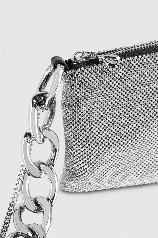 Crossbodys Women Patrizia Pepe Maxichain Rhinestone Clutch Bag Crystal