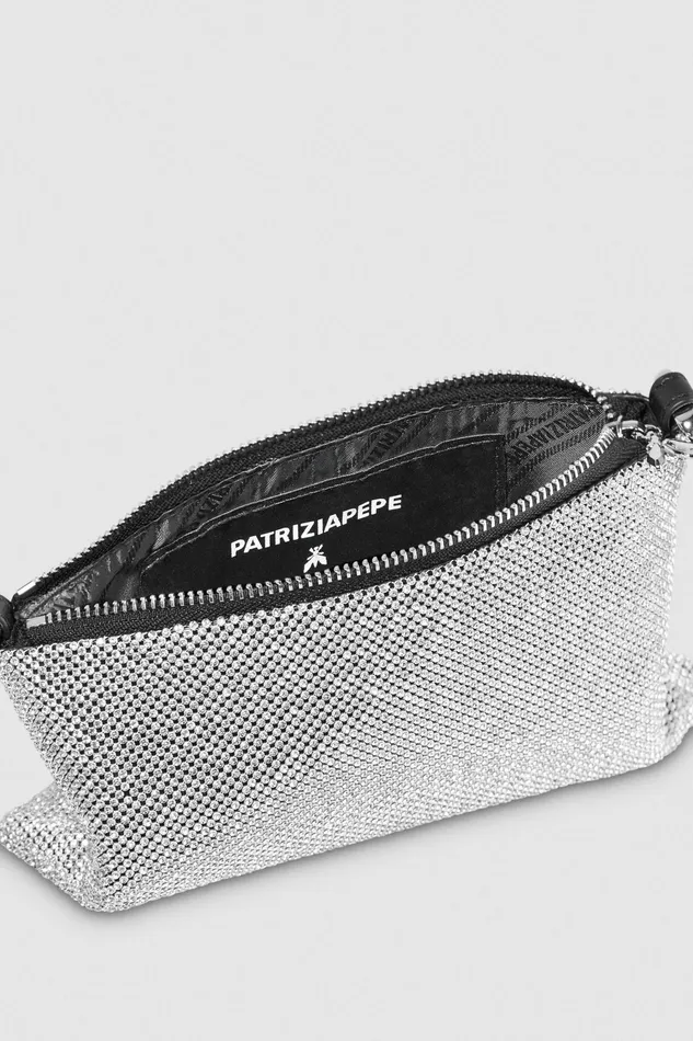 Crossbodys Women Patrizia Pepe Maxichain Rhinestone Clutch Bag Crystal