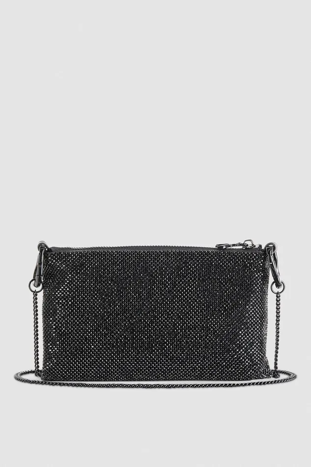Crossbodys Women Patrizia Pepe Maxichain Rhinestone Clutch Bag Total Black Crystal