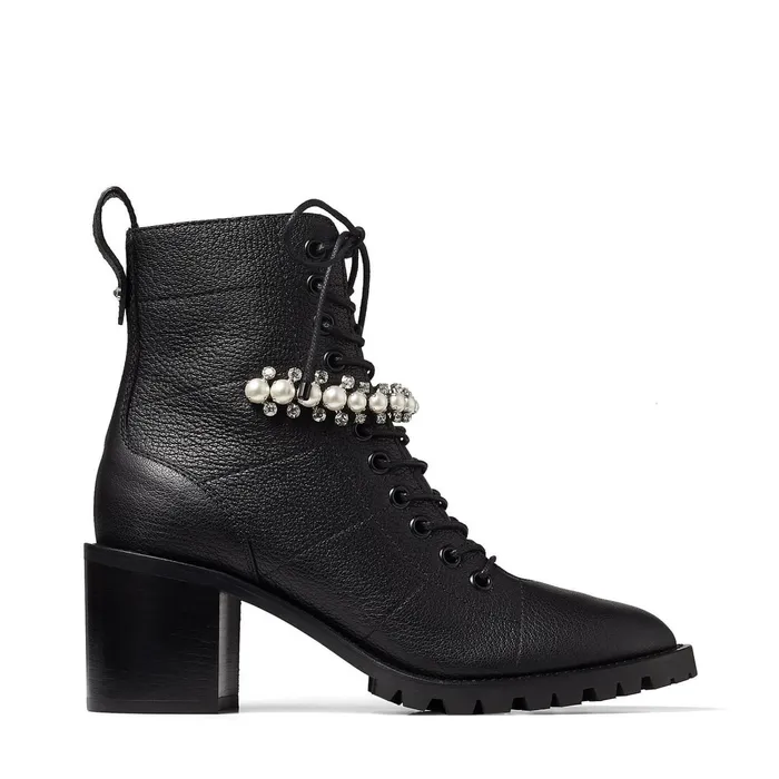 Cruz 65 Black Grained Leather LaceUp Combat Boots With Crystal And Pearl Detailing Blackwhite Women JIMMY CHOO Boots Cruz 65 Black Grained Leather LaceUp Combat Boots With Crystal And Pearl Detailing Blackwhite Women JIMMY CHOO Boots