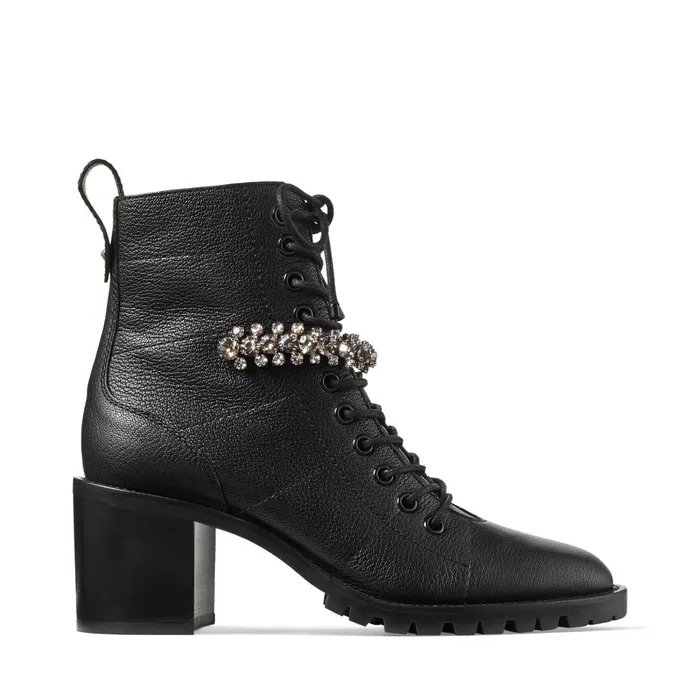 Cruz 65 Black Grained Leather LaceUp Combat Boots With Crystal Black Women JIMMY CHOO Boots Cruz 65 Black Grained Leather LaceUp Combat Boots With Crystal Black Women JIMMY CHOO Boots