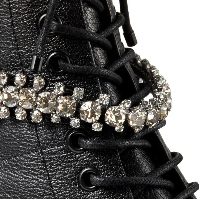 Cruz 65 Black Grained Leather LaceUp Combat Boots With Crystal Black Women JIMMY CHOO Boots