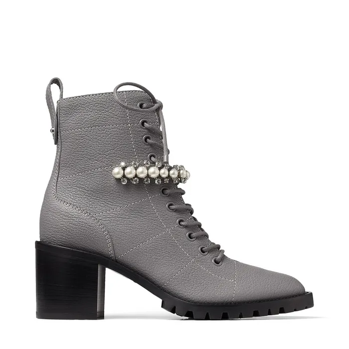 Cruz 65 Grey Grained Leather LaceUp Combat Boots With Crystal And Pearl Detailing Greywhite Women JIMMY CHOO Boots Cruz 65 Grey Grained Leather LaceUp Combat Boots With Crystal And Pearl Detailing Greywhite Women JIMMY CHOO Boots