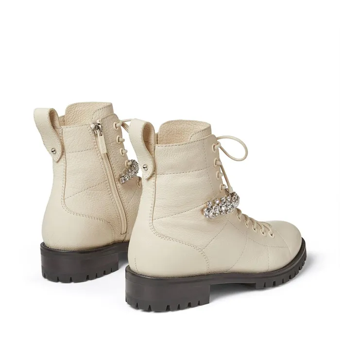 Cruz Flat Linen Grainy Leather Cruz Flat Boots With Crystal Detailing Linen Women JIMMY CHOO Boots
