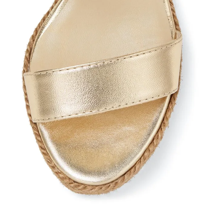Delphi 100 Metallic Gold Nappa Leather Wedge Sandals With Braided Rope Gold Women JIMMY CHOO Wedges