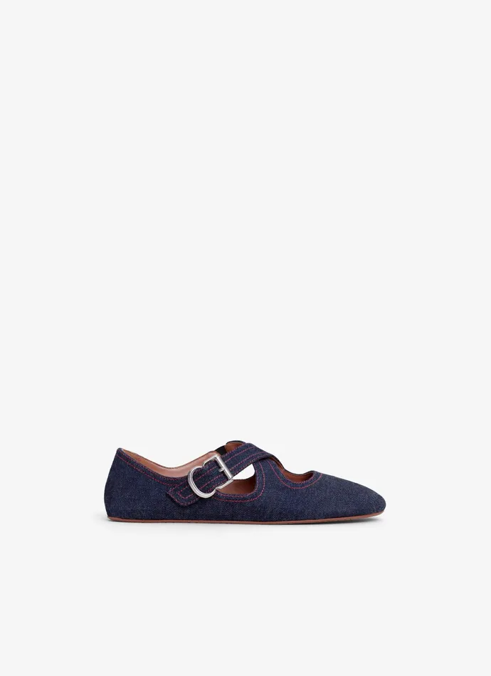 Denim Blue CRISS CROSS BALET FLATS IN DENIM Women Alaa La Ballerine