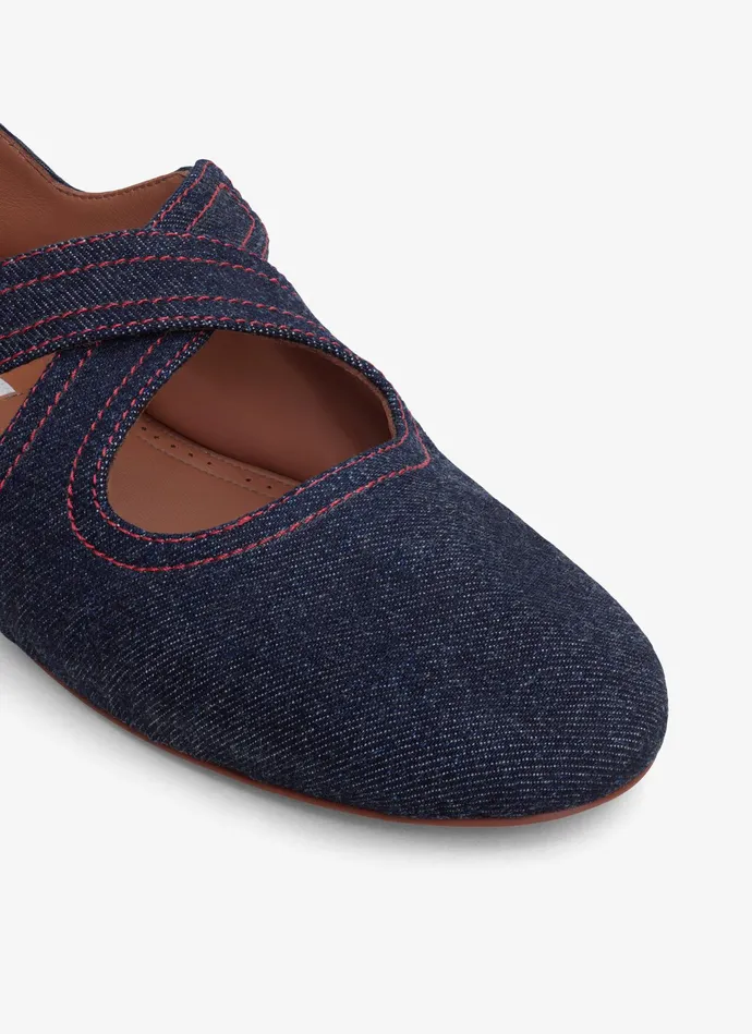 Denim Blue CRISS CROSS BALET FLATS IN DENIM Women Alaa La Ballerine