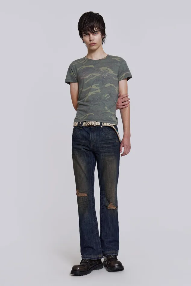 Denim Men Jaded London Shop Embroidered Bass Jeans