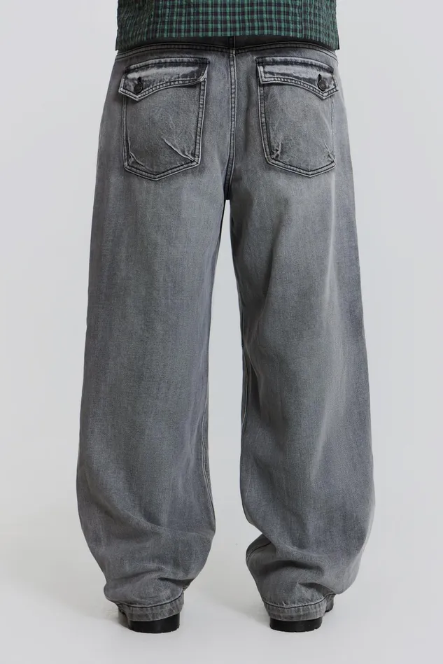 Denim Men Jaded London Shop Grey Acid Razor Jeans