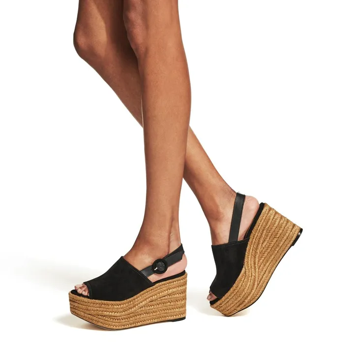 Deya 95 Black Suede Vachetta Leather And Jute Wedge Sandals Blackblack Women JIMMY CHOO Wedges