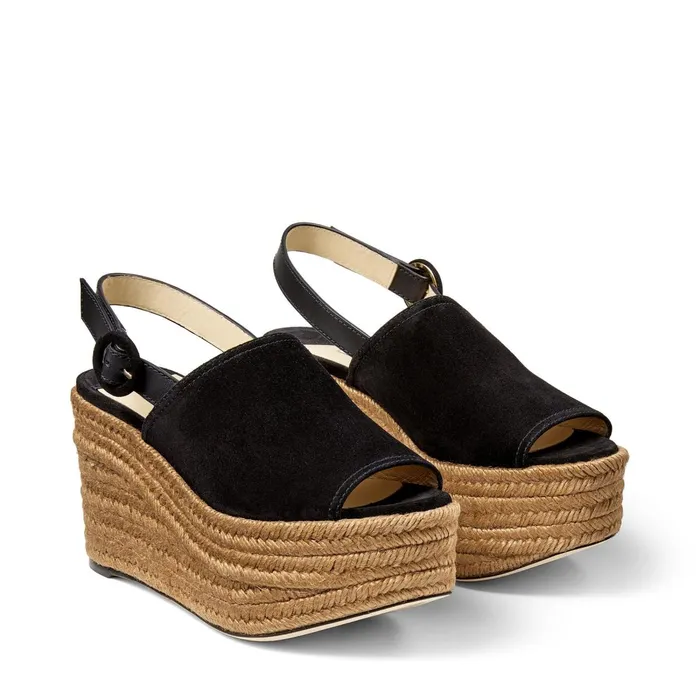 Deya 95 Black Suede Vachetta Leather And Jute Wedge Sandals Blackblack Women JIMMY CHOO Wedges