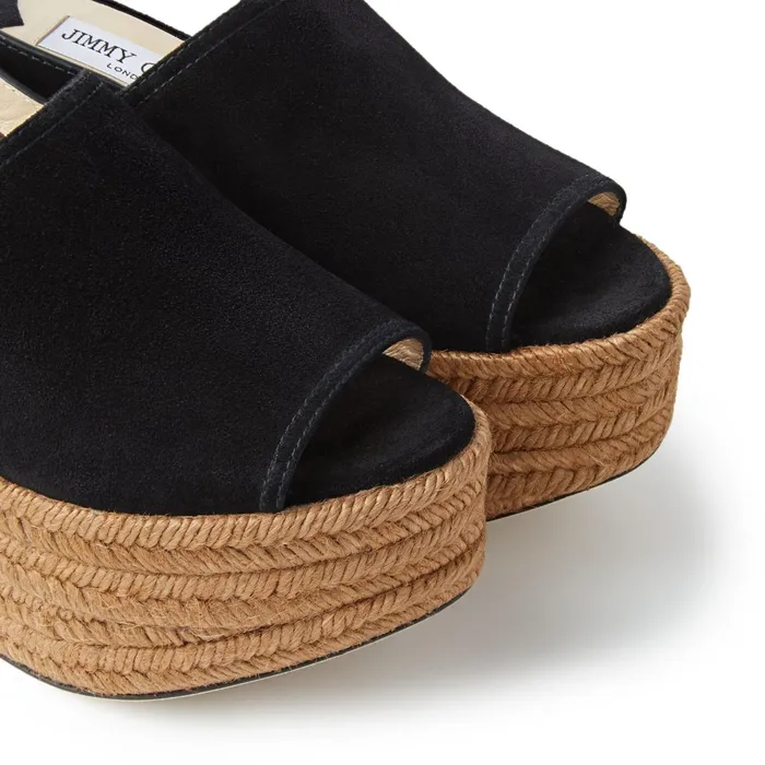 Deya 95 Black Suede Vachetta Leather And Jute Wedge Sandals Blackblack Women JIMMY CHOO Wedges