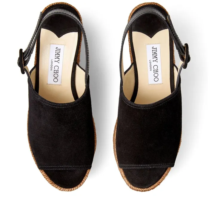 Deya 95 Black Suede Vachetta Leather And Jute Wedge Sandals Blackblack Women JIMMY CHOO Wedges