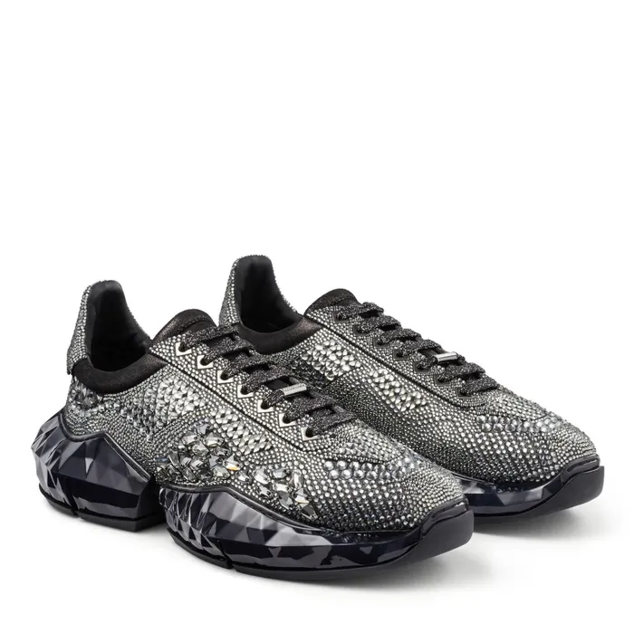 DiamondM Smoke Metallic Suede Diamond Trainers With Crystal Appliqu Smoke Men JIMMY CHOO Casual Shoes