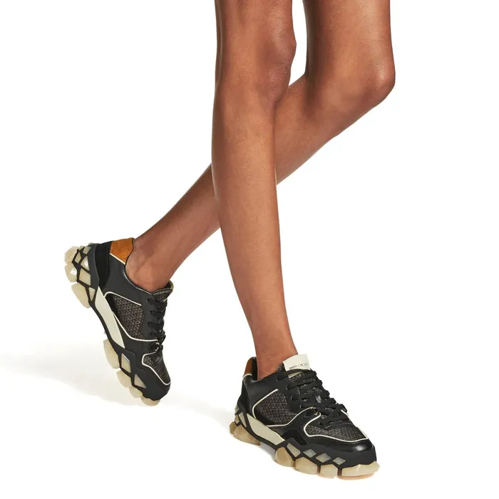 Diamond X TrainerF Black Calf Leather Crosta Suede And Printed Nylon LowTop Trainers X Black Mix Women JIMMY CHOO Sneakers