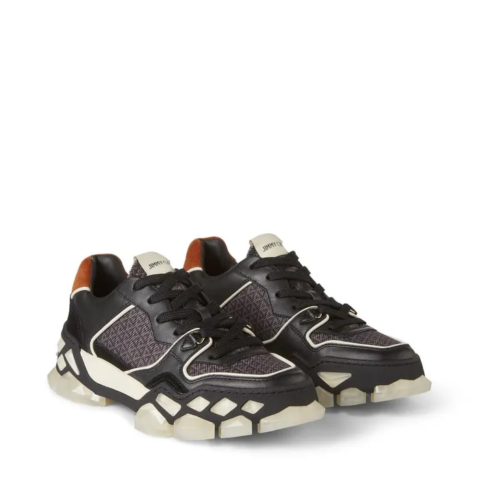 Diamond X TrainerF Black Calf Leather Crosta Suede And Printed Nylon LowTop Trainers X Black Mix Women JIMMY CHOO Sneakers