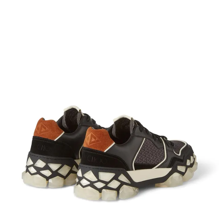 Diamond X TrainerF Black Calf Leather Crosta Suede And Printed Nylon LowTop Trainers X Black Mix Women JIMMY CHOO Sneakers