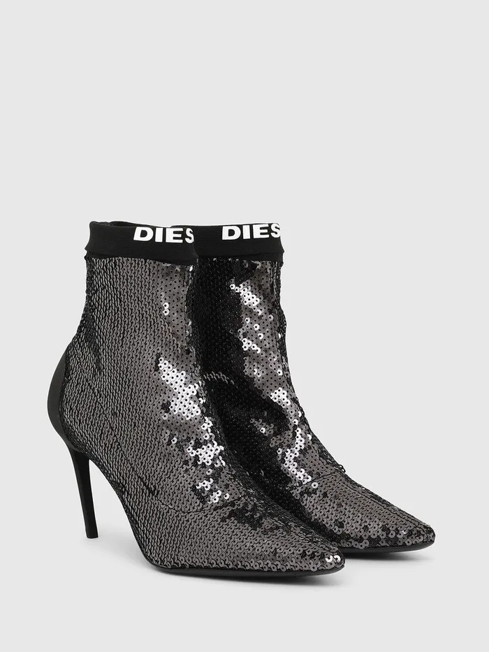 Diesel Ankle Boots Womens DSLANTY MASM BlackSilver Gift for Friend