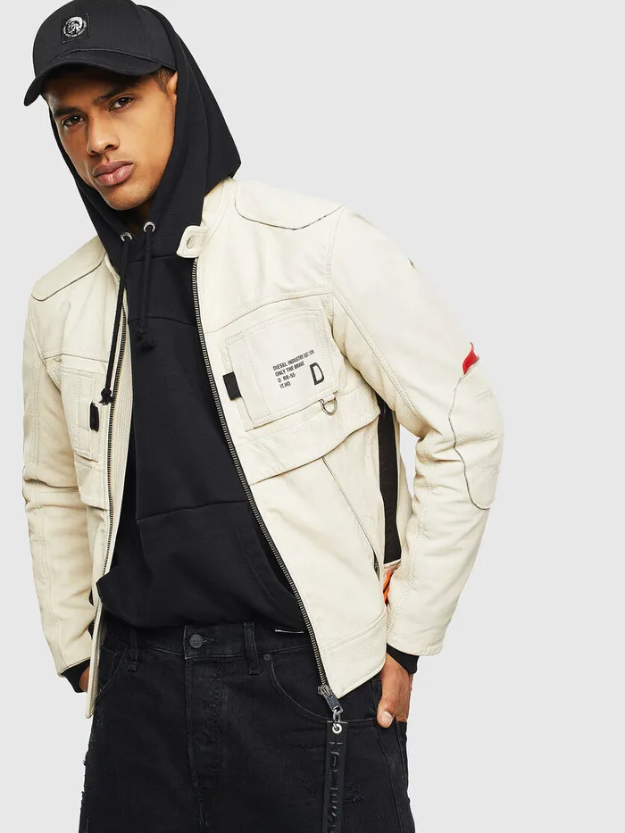 Diesel Leather Jackets Mens LDIXON White