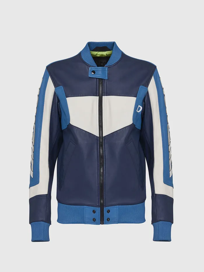 Diesel Leather Jackets Mens LMAY BlueWhite