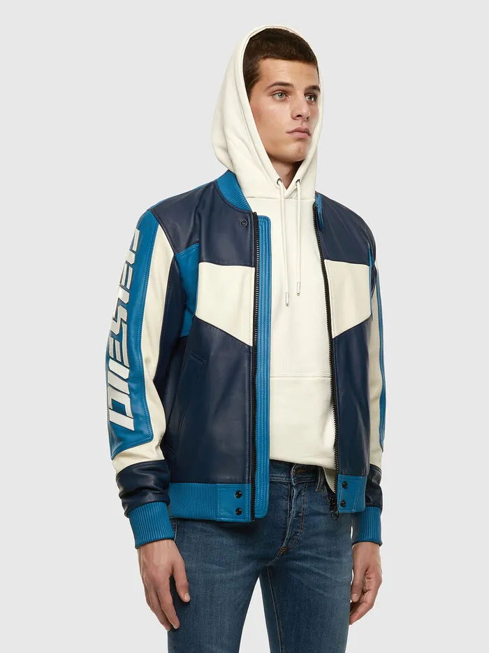 Diesel Leather Jackets Mens LMAY BlueWhite