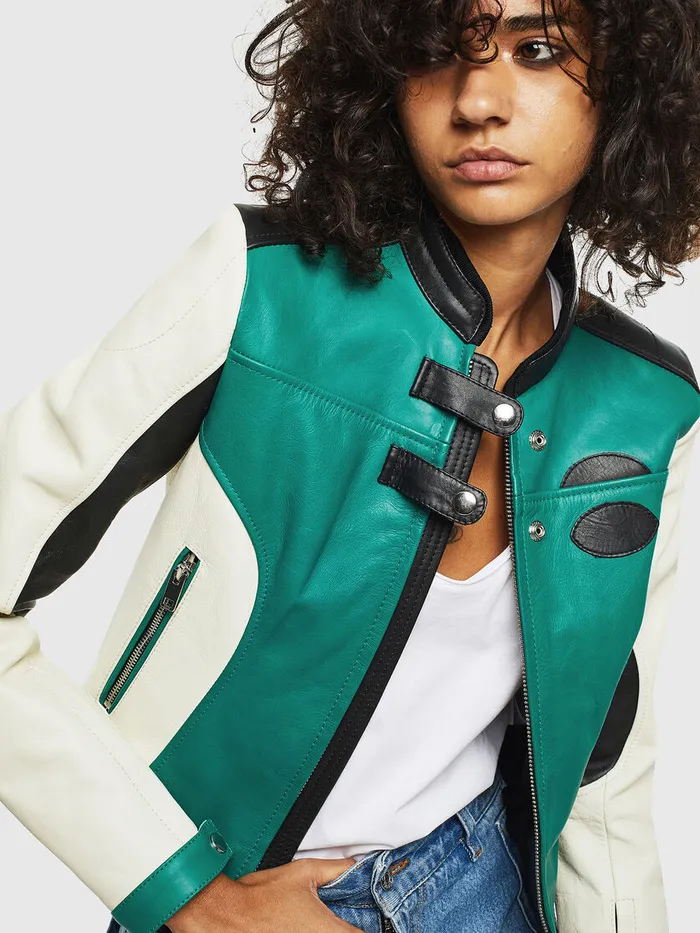 Diesel Leather Jackets Womens LALLIE WhiteGreen