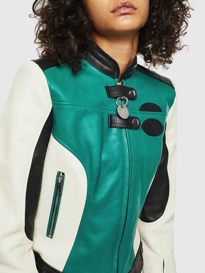 Diesel Leather Jackets Womens LALLIE WhiteGreen