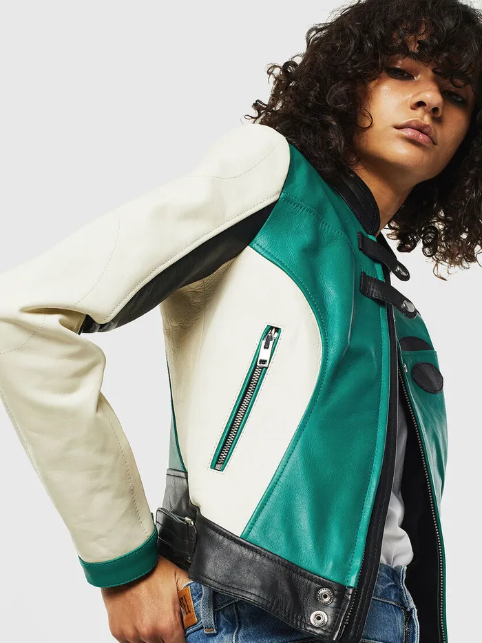 Diesel Leather Jackets Womens LALLIE WhiteGreen