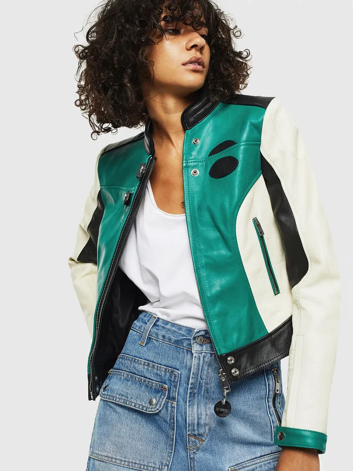Diesel Leather Jackets Womens LALLIE WhiteGreen