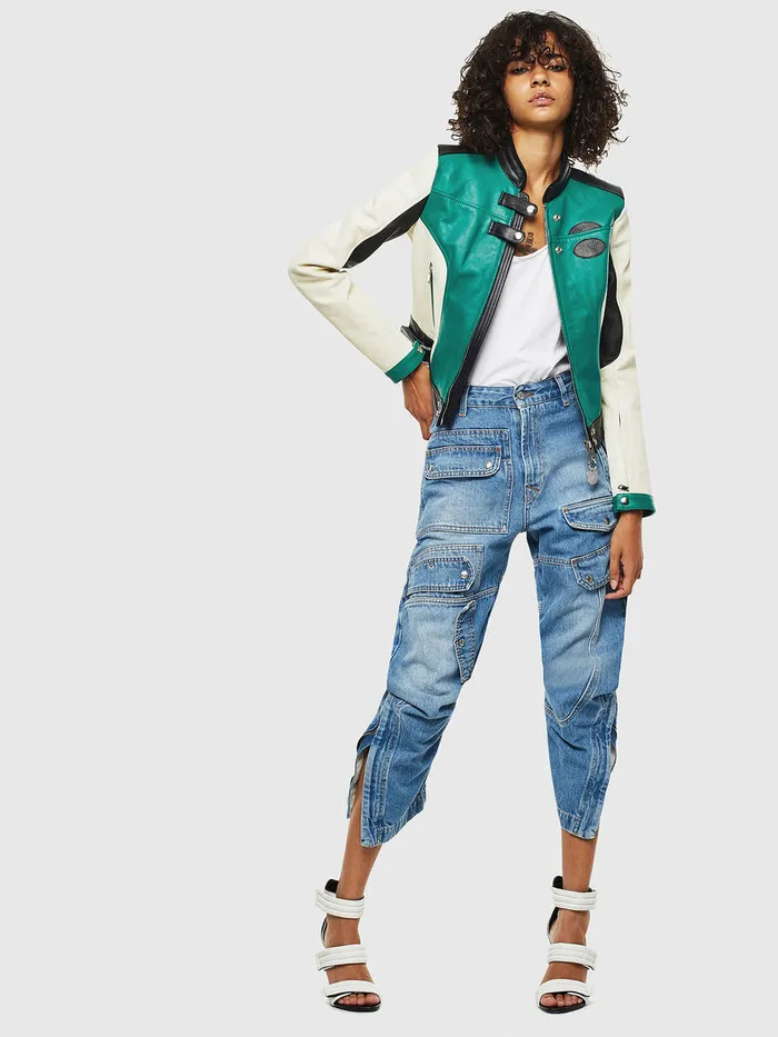 Diesel Leather Jackets Womens LALLIE WhiteGreen