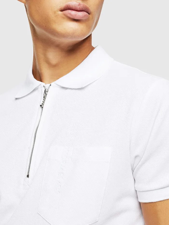 Diesel Polos Mens TPOLZIPPOCKETSJ1 White On Sale