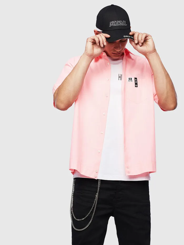 Diesel Shirts Mens SFRYFLUO Pink Gift for Friend
