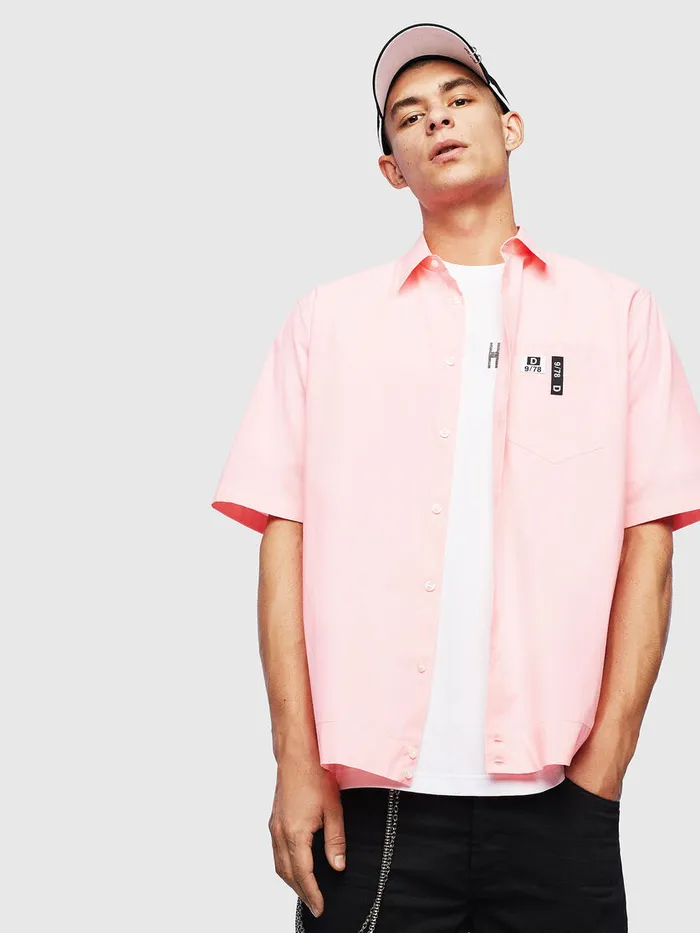 Diesel Shirts Mens SFRYFLUO Pink Gift for Friend