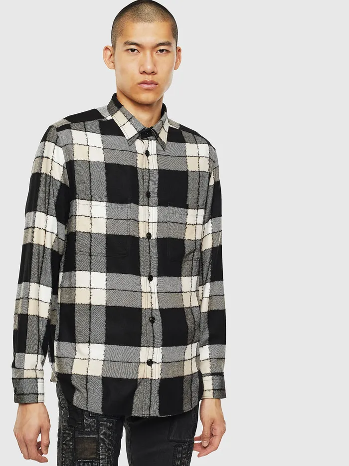 Diesel Shirts Mens SMILLERCOUPE BlackWhite Cheap On Sale