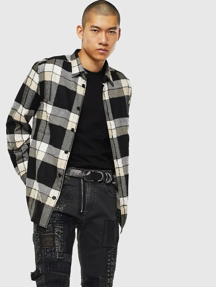 Diesel Shirts Mens SMILLERCOUPE BlackWhite Cheap On Sale