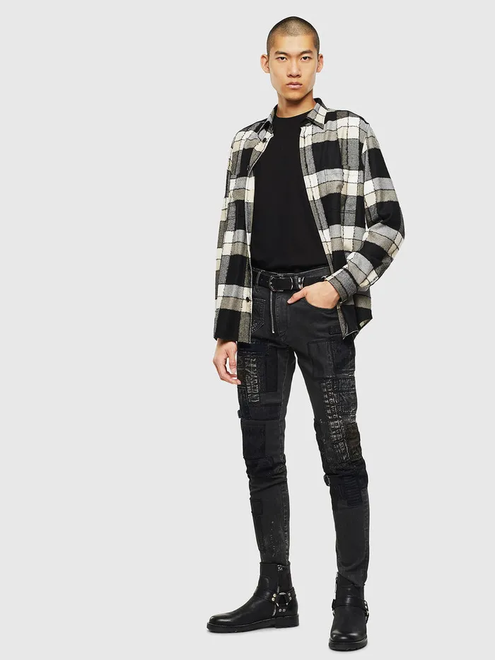 Diesel Shirts Mens SMILLERCOUPE BlackWhite Cheap On Sale