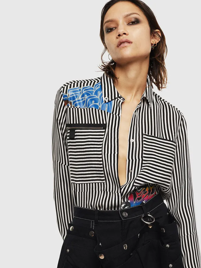 Diesel Shirts Womens CALIM BlackWhite Gift for Friend